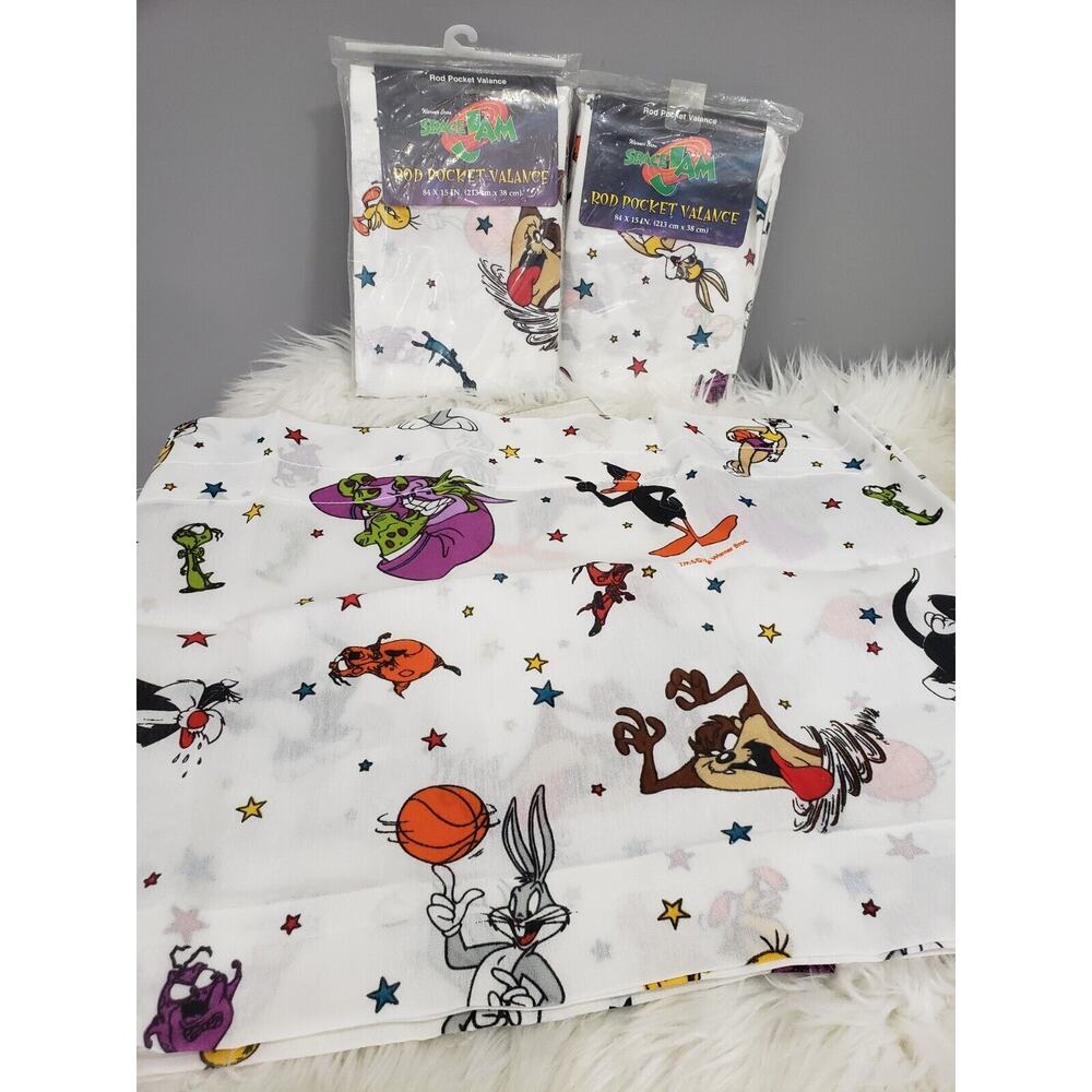 Space Jam Valance 84x15 Rod vintage bedroom Michael‎ Jordan Looney Toons curtain